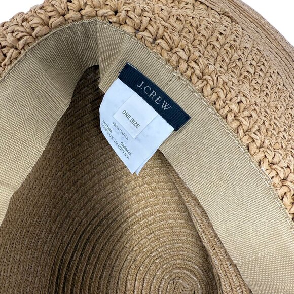 J. Crew Hat O/S Natural Paper Tan Wide Brim Sun Beach Pool Resort Packable Flop - Picture 5 of 10